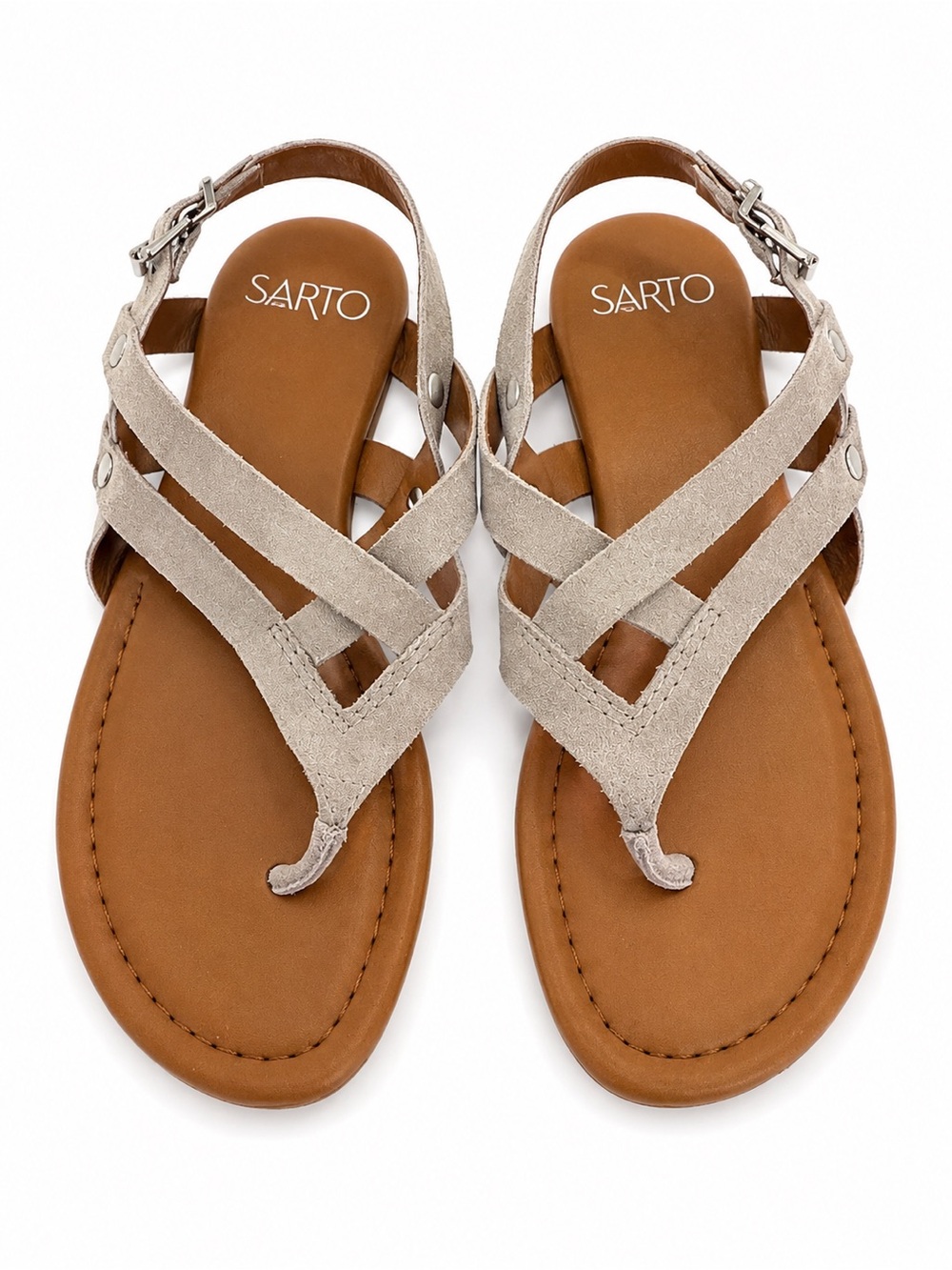 Franco Sarto Beige Suede Strappy Thong Sandals size 7